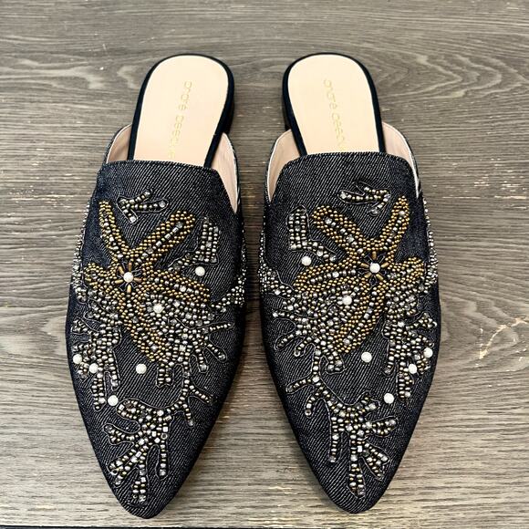 Andre Assous Beaded Pointed Flat Mules Size 10 - Picture 2 of 6